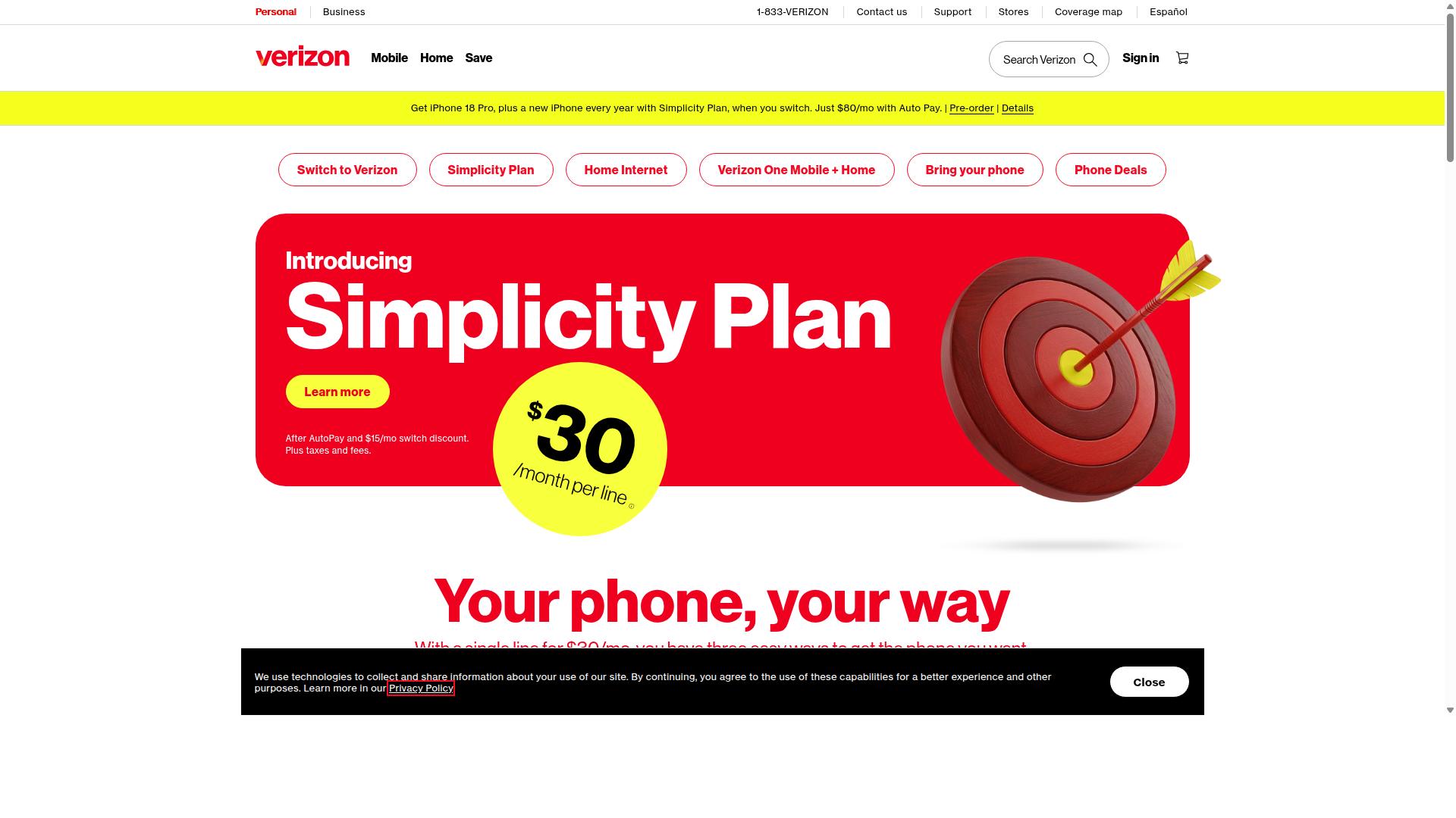 Verizon Communications website